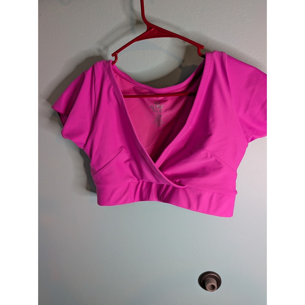 Alpine‎ Butterfly Hot Pink Surplice Flutter Sleeve Swim Top XL Made in USA